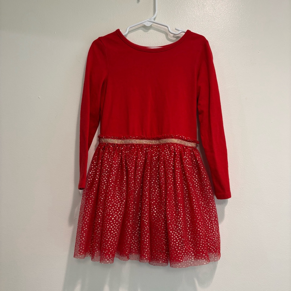 Girls Cat & Jack Dress Size 5T Red Gold Sparkle